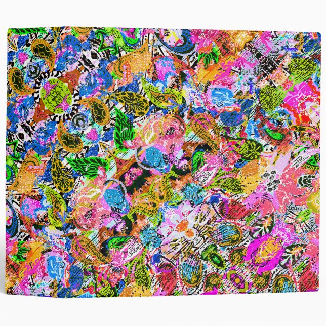 Cute colourful abstract mixed paisley flowers binder (Front/Spine)