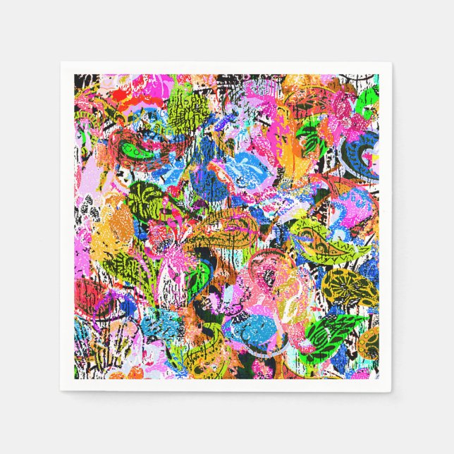 Cute colourful abstract mixed paisley flowers napkin (Front)