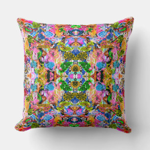 Cute colourful abstract mixed paisley flowers throw pillow