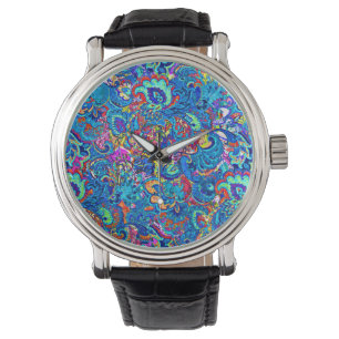 Cute colourful abstract painting flowers watch