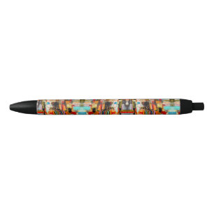 Cute colourful abstract painting throw pillow black ink pen