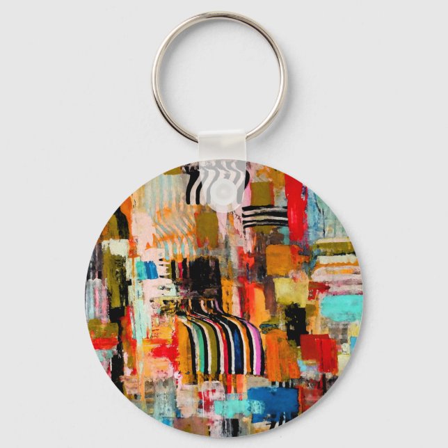 Cute colourful abstract painting throw pillow keychain (Front)