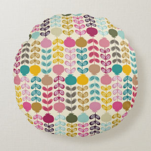 Cute Colourful Abstract Retro Tulips Pattern Round Pillow