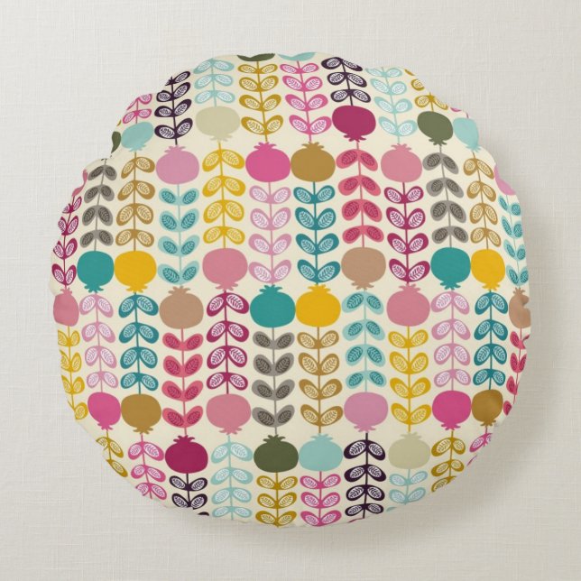 Cute Colourful Abstract Retro Tulips Pattern Round Pillow (Front)