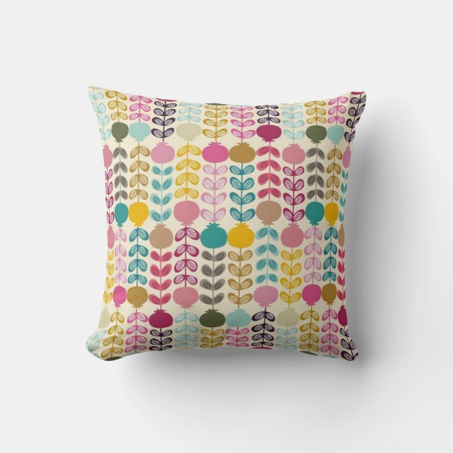 Cute Colourful Abstract Retro Tulips Pattern Throw Pillow (Front)