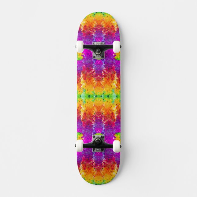 Cute colourful abstract splatter paint skateboard (Front)