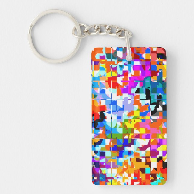 Cute colourful abstract squares notebook keychain (Front)