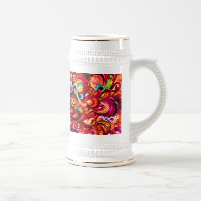 Cute colourful abstract swirl paint beer stein (Right)