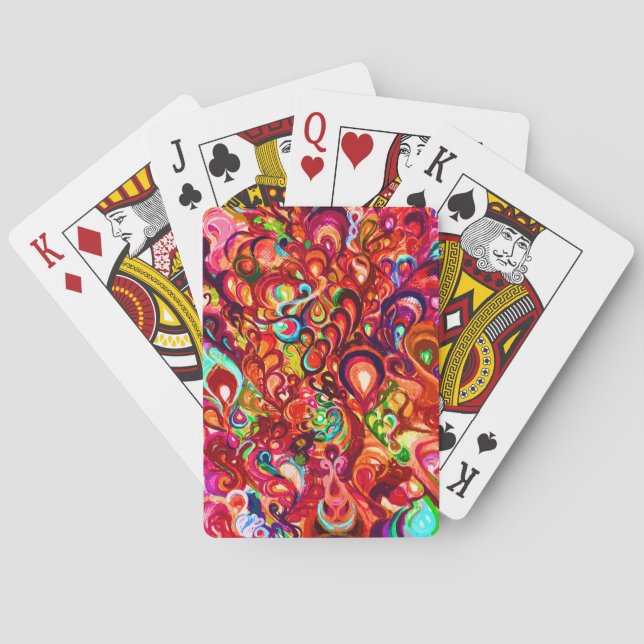 Cute colourful abstract swirl paint playing cards (Back)
