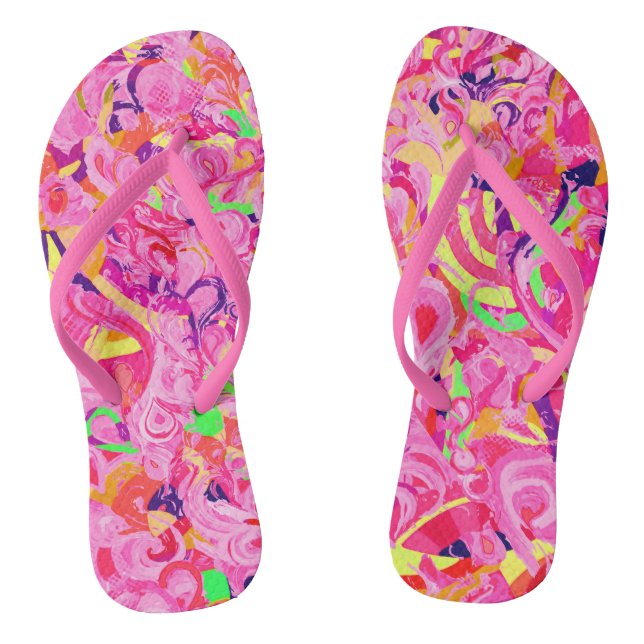 Cute colourful abstract swirls paint flip flops (Footbed)