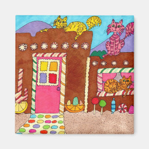 Cute Colourful Adobe Gingerbread House Cats Fridge Magnet