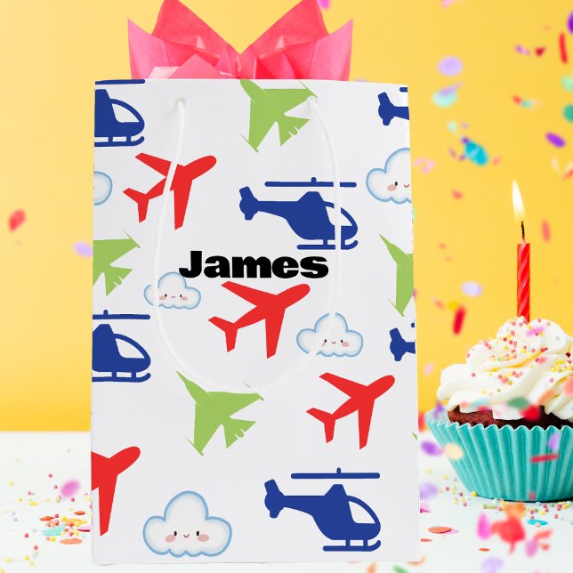 Cute Colourful Airplane & Clouds Aviator Custom Medium Gift Bag (Creator Uploaded)