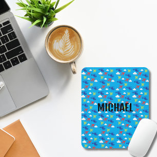 Cute Colourful Airplane & Clouds, Aviator, Custom Mouse Pad