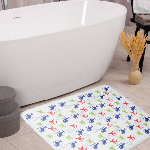 Cute Colourful Airplane & Clouds Aviator Fun Bath Mat