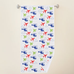 Cute Colourful Airplane & Clouds Aviator Fun Bath Towel
