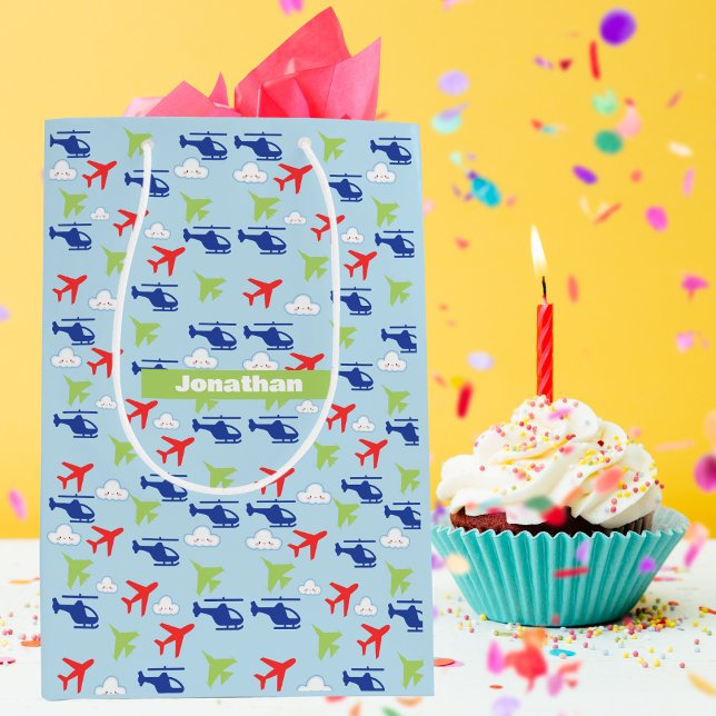 Cute Colourful Airplane & Clouds Aviator Medium Gift Bag (Creator Uploaded)