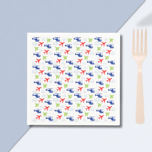 Cute Colourful Airplane & Clouds Aviator Napkin