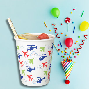 Cute Colourful Airplane & Clouds Aviator  Paper Cups