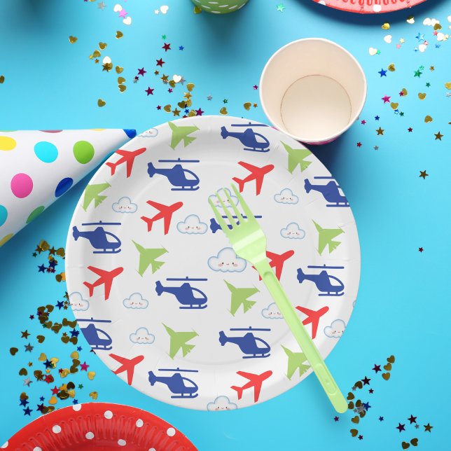 Cute Colourful Airplane & Clouds Aviator  Paper Plate (Creator Uploaded)