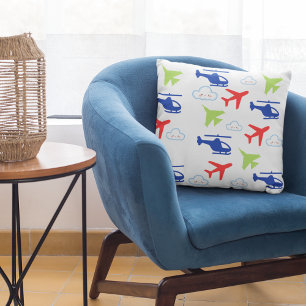 Cute Colourful Airplane & Clouds for Aviator Throw Pillow