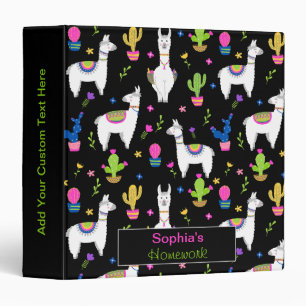 Cute Colourful Alpaca Cactus Custom Name Binder
