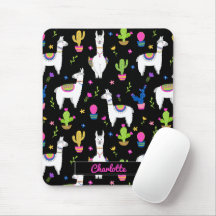 Cute Colourful Alpaca Cactus Custom Name Black