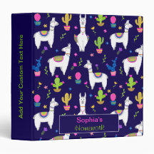 Cute Colourful Alpaca Cactus Custom Name Dark Blue