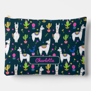 Cute Colourful Alpaca Cactus Personalized Name  Accessory Pouch