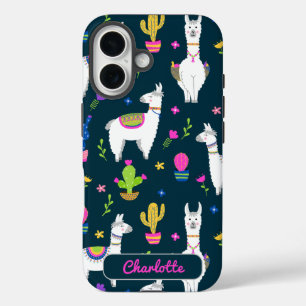 Cute Colourful Alpaca Cactus Personalized Name iPhone 16 Case