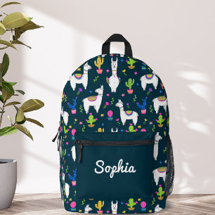 Cute Colourful Alpaca Cactus Personalized Name Printed Backpack