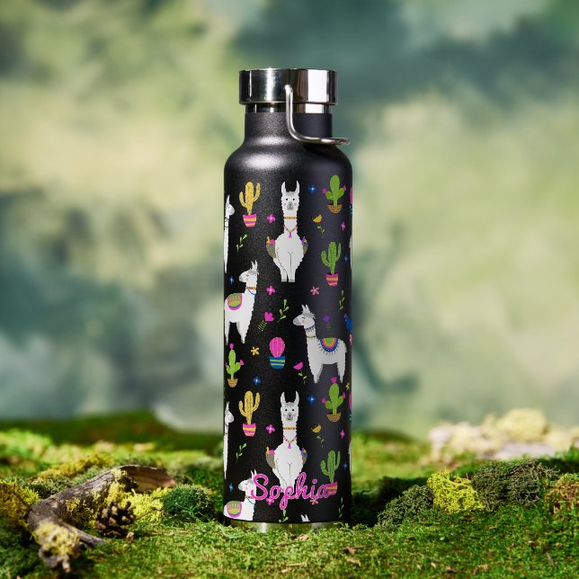 Cute Colourful Alpaca Cactus Personalized Name Water Bottle (Outdoor (Rotated))