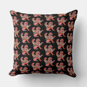 Cute colourful ancient lion drawing throw pillow