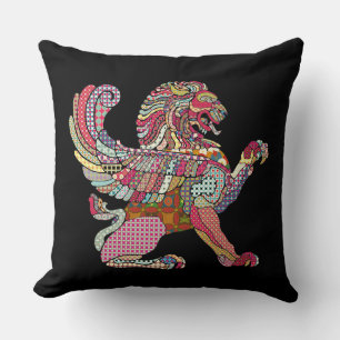 Cute colourful ancient lion drawing throw pillow