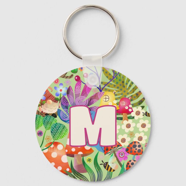 Cute Colourful and Bright Enchanted Woodland Fores Keychain (Front)