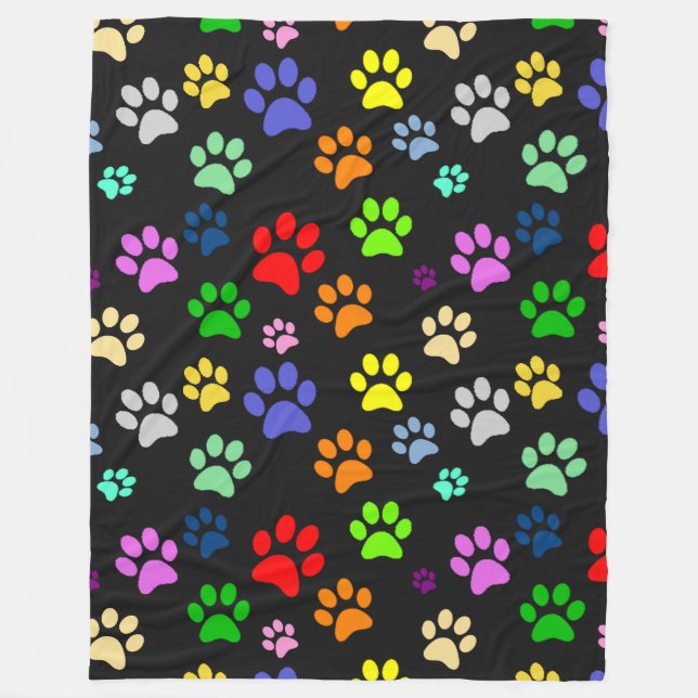 Cute Colourful and fun Pet Paws Pattern Fleece Blanket (Front)