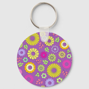 Cute colourful and purple summer flowers keychain