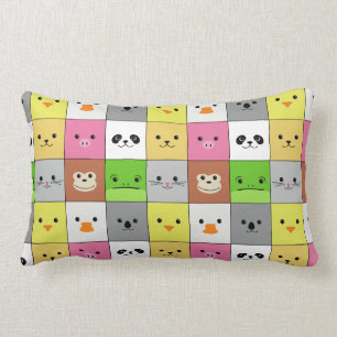 Cute Colourful Animal Face Squares Pattern Design Lumbar Pillow