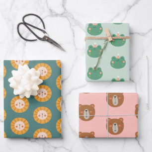 Cute Colourful Animals Pastel Minimal Wrapping Paper Sheet