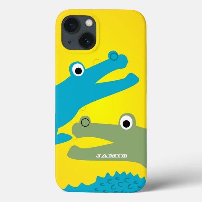 Cute Colourful Aqua and Yellow Alligator Case-Mate iPhone Case (Back)