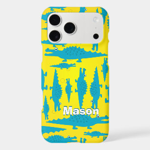Cute Colourful Aqua and Yellow Alligator Pattern