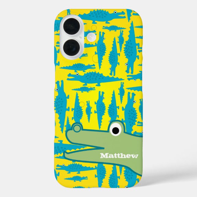 Cute Colourful Aqua and Yellow Alligator Pattern Case-Mate iPhone Case (Back)