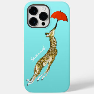 Cute Colourful Aqua Flying Giraffe Red Umbrella Case-Mate iPhone 14 Pro Max Case