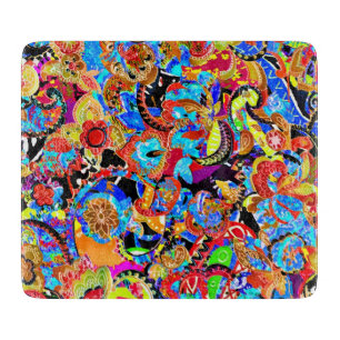 Cute colourful artistic flowers patterns cutting board