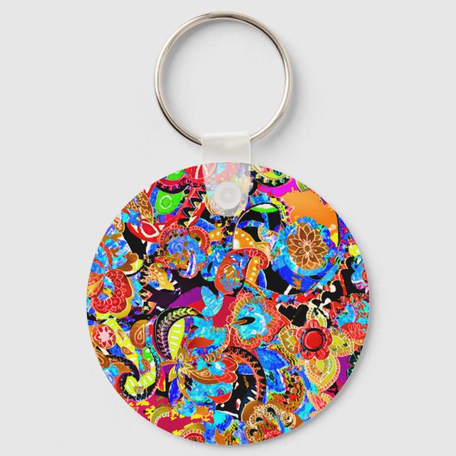 Cute colourful artistic flowers patterns keychain (Front)