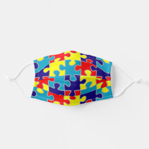 Cute Colourful Autism Puzzle Pieces Pattern Cloth Face Mask
