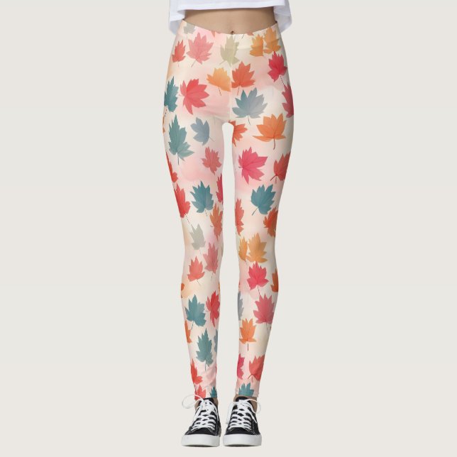 Cute Colourful Autumn Leaf Leggings (Front)