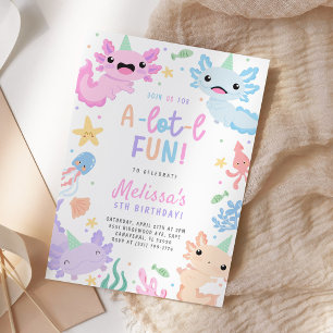 Cute Colourful Axolotl Birthday Party Invitation