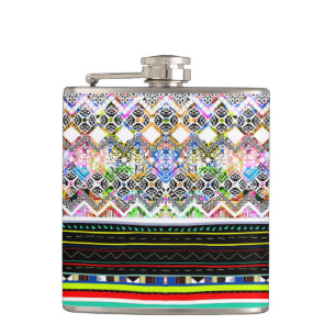 Cute colourful aztec tribal patterns hip flask