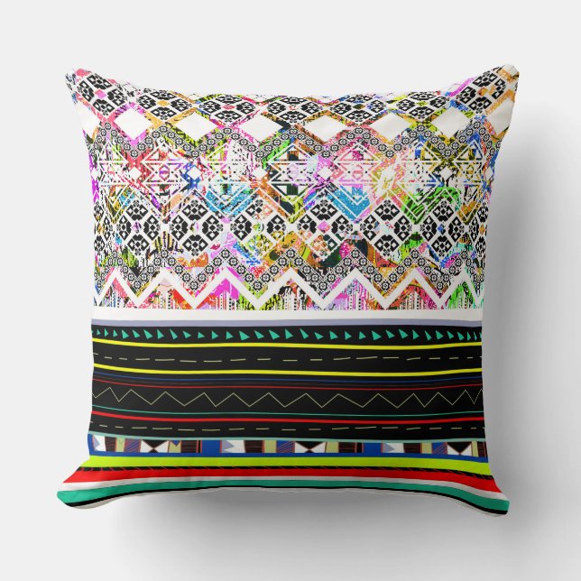 Cute colourful aztec tribal patterns throw pillow (Front)