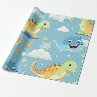 Cute Colourful Baby Dinosaur Birthday Wrapping Paper
